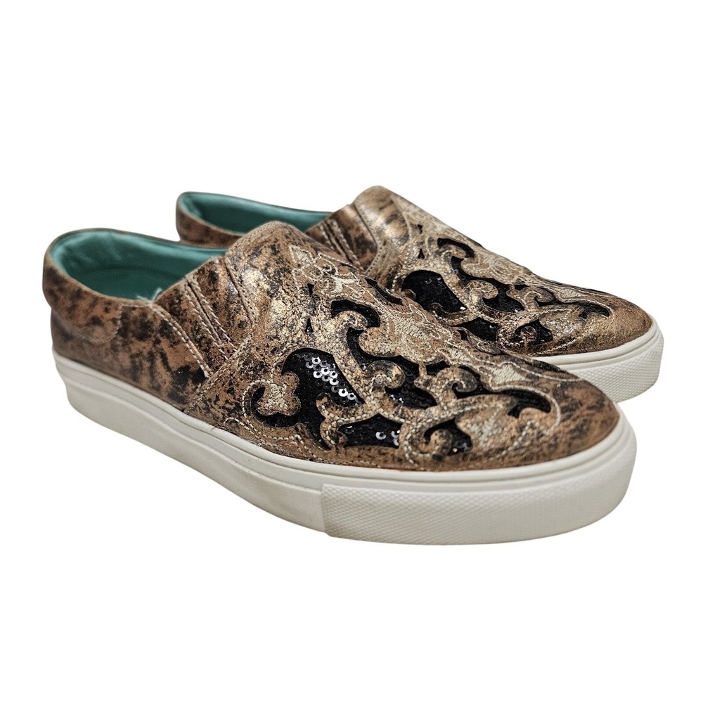 Corral Slip On Sneakers Womens 7 Bronze Gold Metallic Sequin E1563 Western Boho‎